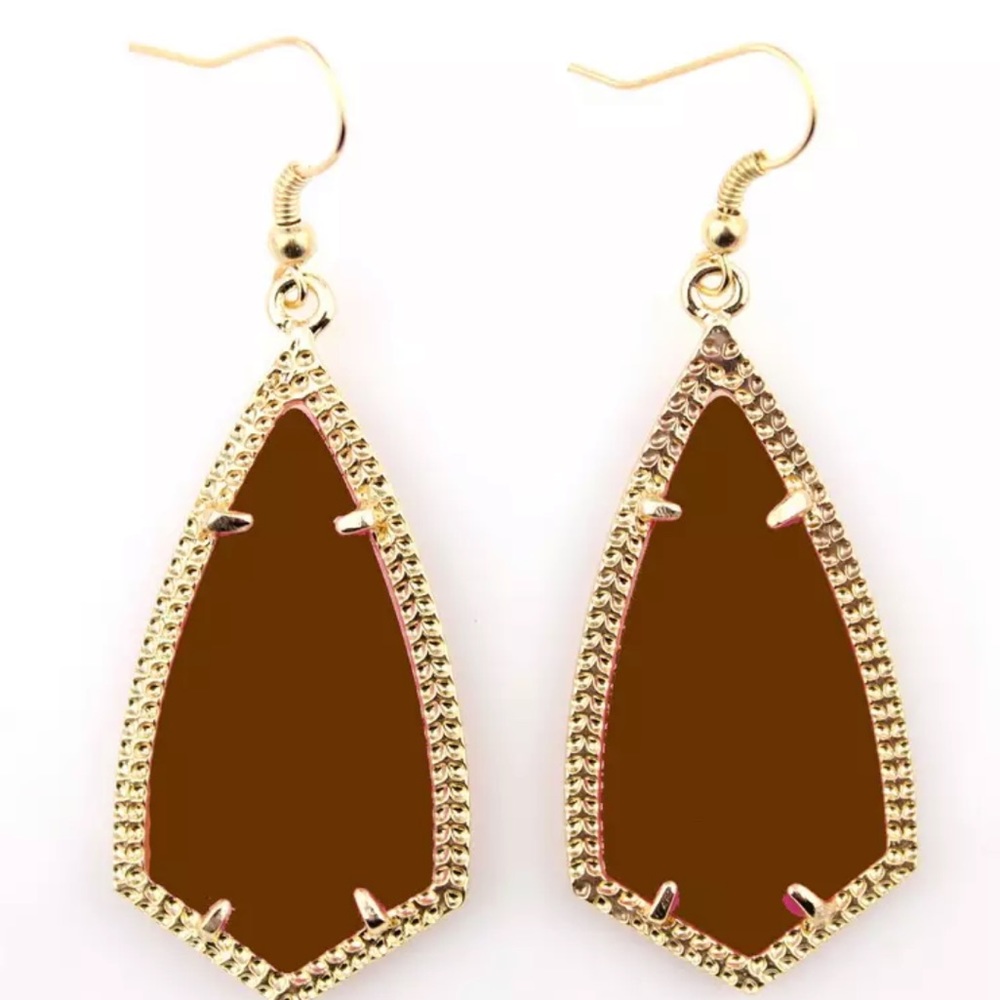 Arrow Shaped Chandelier Earrings vibrant colors Brown Goldtone